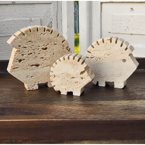 RARE 70s Fratelli Mannelli Hedgehog In Cream Travertine MCM Italy Set 3 Sm Md Lg - Picture 8 of 15
